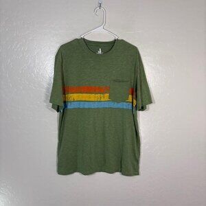 Johnnie-O Shirt Mens Large Green Stripe Pocket Graphic Casual Tee Crewneck Surf